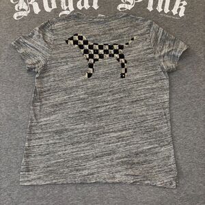 Victoria’s Secret PINK Checker Sequin Bling Gray Short Sleeve Tee Shirt - LG